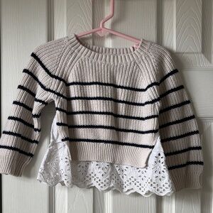 Baby GAP Cream and Striped Sweater with Lace Detail